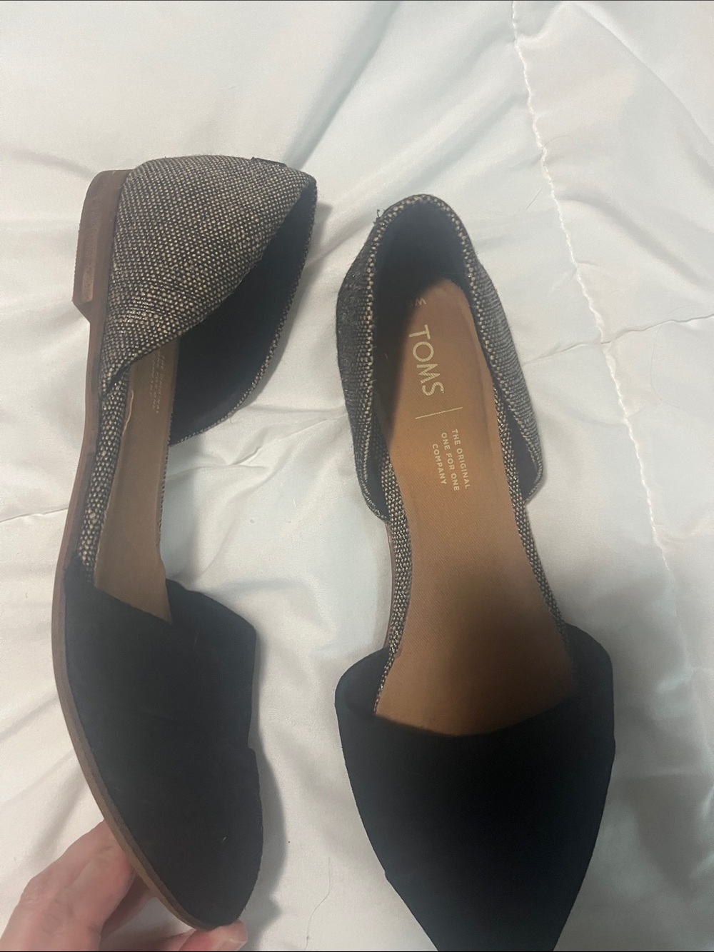 Toms Black Pointed D'Orsay Flats with Brown Insole - Picture 3 of 5